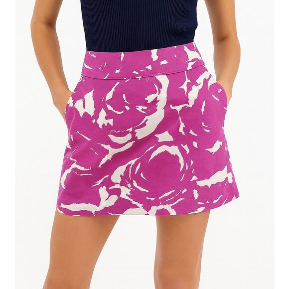2/$15 Vintage Y2K J. Crew Floral Cotton Mini Skirt Purple Stretch Pockets Size 0 - Picture 1 of 6